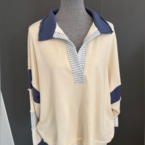NWOT Bucketlist long sleeve  color block collared pullover - large